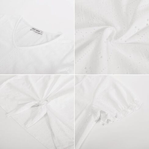 GRACE KARIN Women's 2024 Summer Tops Short Sleeve V Neck Basic T Shirts Dressy Casual Tie Front Tops Eyelet Blouses Tunic in Kuwait