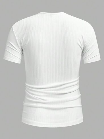Men's Ribbed Knit Notched V Neck Tees Casual Short Sleeve T Shirt Summer Basic Tops in Saudi Arabia