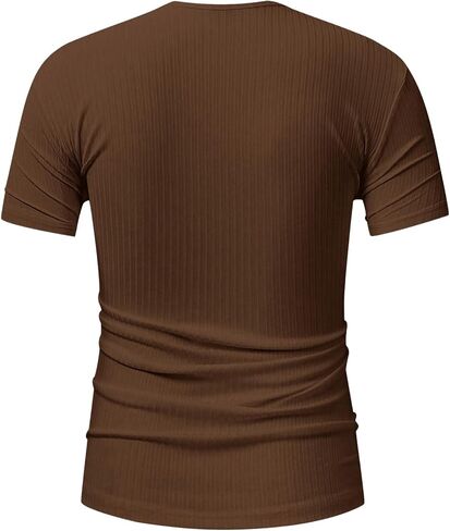 Men's Ribbed Knit Notched V Neck Tees Casual Short Sleeve T Shirt Summer Basic Tops in Saudi Arabia