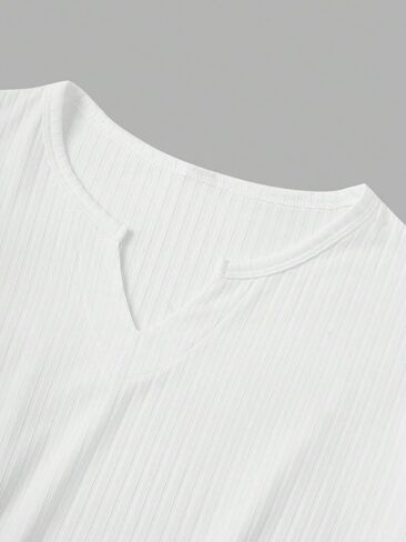 Men's Ribbed Knit Notched V Neck Tees Casual Short Sleeve T Shirt Summer Basic Tops in Saudi Arabia