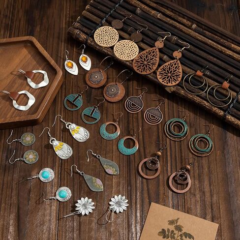 EIELO 16 Pairs بوهو خمر استرخى أقراط للنساء هندسية مستديرة عباد الشمس أقراط العرقية نمط البوهيمي إسقاط طقم من الحلقان in Kuwait