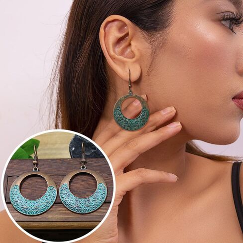 EIELO 16 Pairs بوهو خمر استرخى أقراط للنساء هندسية مستديرة عباد الشمس أقراط العرقية نمط البوهيمي إسقاط طقم من الحلقان in Kuwait