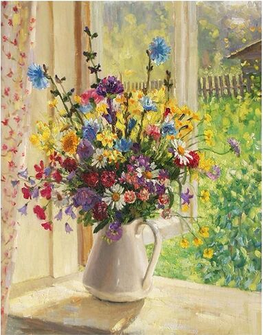 5D Diamond Painting Kit for Adults Summer Flower Vase 16x20 Inches / 40x50CM Full Round Drill DIY Diamond Art Craft Window Flower Vase in Sunshine in Saudi Arabia