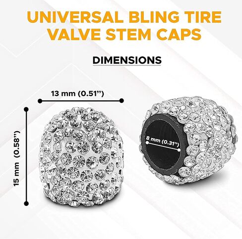 EcoNour Bling Tire Stem Valve Cap (4 Pack) | Protect Your Tire Valves from Dirt & Corrosion with Tire Air Caps | Universal Tire Stem Caps for Cars, Motorbikes and Trucks | Girl Car Accessories in Saudi Arabia