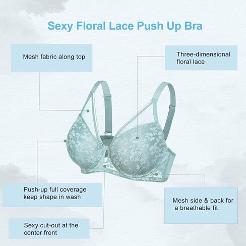 حمالات صدر من FallSweet مصنوعة من الدانتيل للنساء مبطنة بسلك داخلي تضيف كوبًا واحدًا من حمالة الصدر المثيرة من الدانتيل in Kuwait