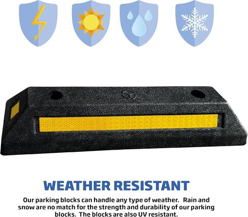 منتجات EASYGO، حواجز مواقف السيارات للمرآب، سدادة العجلات شديدة التحمل، 4 خطوط عاكسة من الجوانب، جميع المركبات والسيارات والشاحنات، بطول 21 بوصة × ارتفاع 3.25 بوصة × 5.5 بوصة، درجة احترافية عميقة، عبوتان in Kuwait