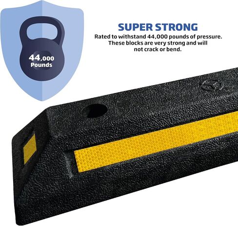 منتجات EASYGO، حواجز مواقف السيارات للمرآب، سدادة العجلات شديدة التحمل، 4 خطوط عاكسة من الجوانب، جميع المركبات والسيارات والشاحنات، بطول 21 بوصة × ارتفاع 3.25 بوصة × 5.5 بوصة، درجة احترافية عميقة، عبوتان in Kuwait