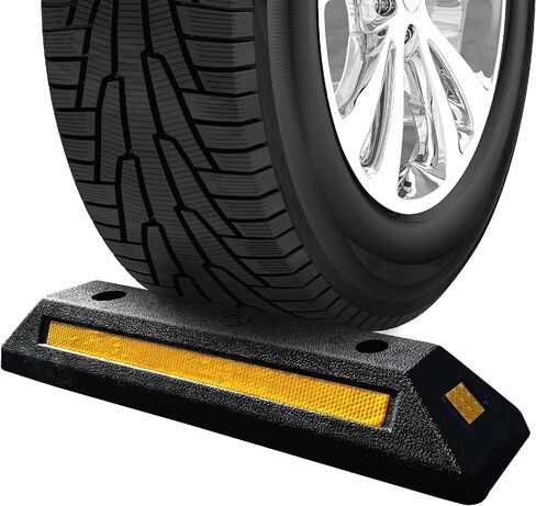 منتجات EASYGO، حواجز مواقف السيارات للمرآب، سدادة العجلات شديدة التحمل، 4 خطوط عاكسة من الجوانب، جميع المركبات والسيارات والشاحنات، بطول 21 بوصة × ارتفاع 3.25 بوصة × 5.5 بوصة، درجة احترافية عميقة، عبوتان in Kuwait