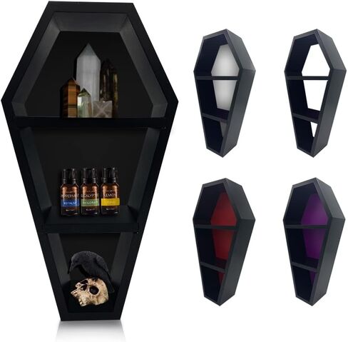 Coffin Shelf - The Original Multiple Colors and Looks All in 1 Shelf Design - Unique Gothic Decor for The Home - Wooden Black Floating Wall Or Table top Shelf - 15" Tall by 8" Wide in Saudi Arabia