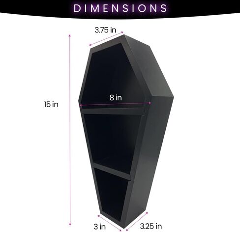Coffin Shelf - The Original Multiple Colors and Looks All in 1 Shelf Design - Unique Gothic Decor for The Home - Wooden Black Floating Wall Or Table top Shelf - 15" Tall by 8" Wide in Saudi Arabia