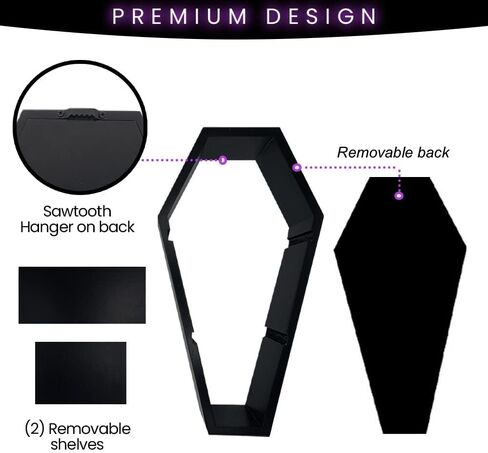 Coffin Shelf - The Original Multiple Colors and Looks All in 1 Shelf Design - Unique Gothic Decor for The Home - Wooden Black Floating Wall Or Table top Shelf - 15" Tall by 8" Wide in Saudi Arabia