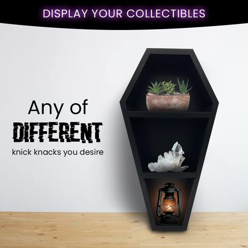 Coffin Shelf - The Original Multiple Colors and Looks All in 1 Shelf Design - Unique Gothic Decor for The Home - Wooden Black Floating Wall Or Table top Shelf - 15" Tall by 8" Wide in Saudi Arabia