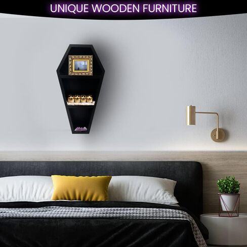 Coffin Shelf - The Original Multiple Colors and Looks All in 1 Shelf Design - Unique Gothic Decor for The Home - Wooden Black Floating Wall Or Table top Shelf - 15" Tall by 8" Wide in Saudi Arabia