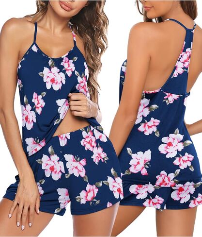 Ekouaer Womens Cami Pajama Set Sexy Sleeveless Sleepwear 2 Piece PJ Set with Shorts Sexy Pj Nightwear in Saudi Arabia