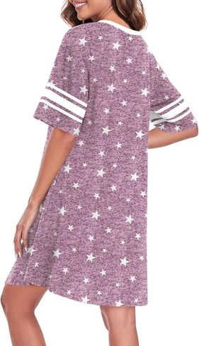Womens Nightgowns Short Sleeve Sleepshirt Sleepwear Casual V Neck Sleep Dress Loungewear Nightshirts in Saudi Arabia