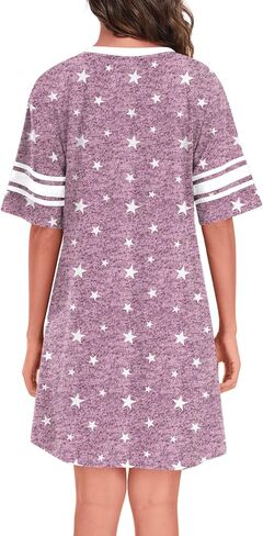 Womens Nightgowns Short Sleeve Sleepshirt Sleepwear Casual V Neck Sleep Dress Loungewear Nightshirts in Saudi Arabia