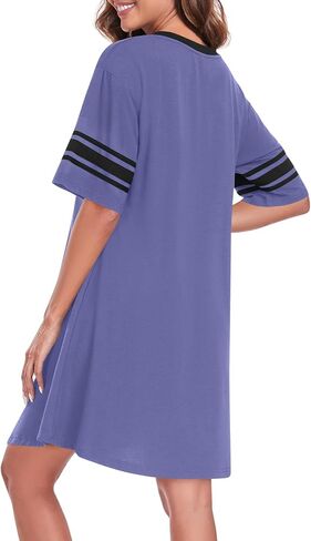 Womens Nightgowns Short Sleeve Sleepshirt Sleepwear Casual V Neck Sleep Dress Loungewear Nightshirts in Saudi Arabia
