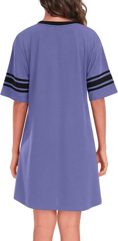 Womens Nightgowns Short Sleeve Sleepshirt Sleepwear Casual V Neck Sleep Dress Loungewear Nightshirts in Saudi Arabia