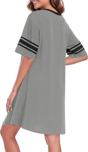 Womens Nightgowns Short Sleeve Sleepshirt Sleepwear Casual V Neck Sleep Dress Loungewear Nightshirts in Saudi Arabia