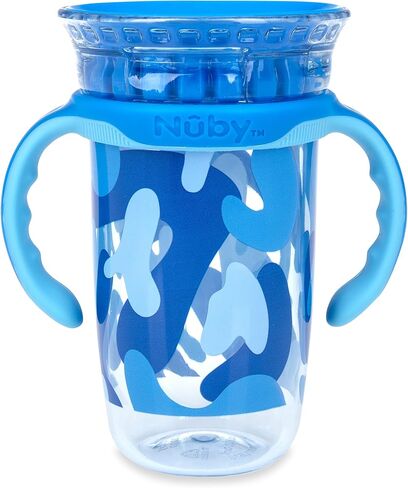 Nuby 360 Edge 2 Stage Drinking Rim Cup with Removable Handles & hygienic Cover: 10 Oz/ 300 Ml, 12M+, Camo, Blue (80807) in Saudi Arabia