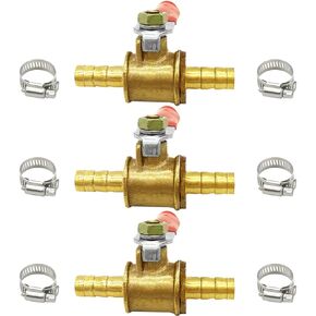 Brass Shut Off Valve 1/2" Hose Barb Ball Valve with Clamps for Water Fuel Air (Pack of 3)