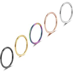 5Pcs Grade 23 Titanium 16g 18g 20g Nose Ring Hoop Set Hinge Clicker Septum Rings Tragus Piercing Cartilage Hoop Earrings for Women Men 6-12mm
