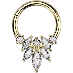 Pierced Owl 16GA 316L Stainless Steel Marquise CZ Crystal Flower Center Hinged Segment Ring