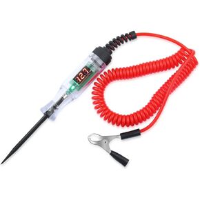 Car Voltage Tester Pen with Alligator Clip,DC 3-48V Test Light Pen Digital LED Circuit Tester with Prolong Spring Cable,Universal Car Fuse Tester Automotive Electrical Tools (Black)