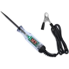 Car Voltage Tester Pen with Alligator Clip,DC 3-48V Test Light Pen Digital LED Circuit Tester with Prolong Spring Cable,Universal Car Fuse Tester Automotive Electrical Tools (Black)