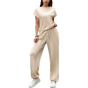 Women's 2 Piece Tracksuit Cap Sleeve Tops and High Waist Pants Sets Jogger Lounge Sweatsuit Trendy Loungewear