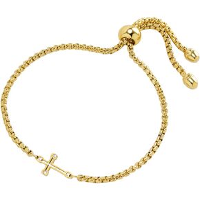 555Jewelry Adjustable Slider Cuff CZ Sideways Cross Bolo Bracelet for Women & Girls