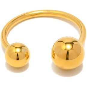 NewZenro 18K Real Gold Plated Ball Statement Open Ring Dainty Minimalist Stainless Steel Double Balls Promise Adjustable Finger Band Engagement Rings for Women Girls Her Girlfriend Jewelry Gifts