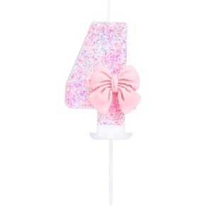 0 Birthday Candles Pink 3D Number 0 Candle Cake Topper with Pink Sequins and Bowtie for Girls Pastel Sweet Theme Birthday Party or Adults Milestone Age Decoration