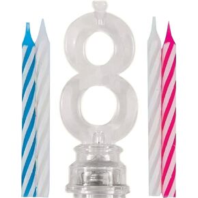 Purple Plastic Number 7 Flashing Candle Holder With Birthday Candle Set - 1 Set - Elegant, Eye-catching & Durable - Perfect Cake Topper For Birthday Celebrations