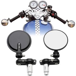 2pcs Motorcycle Handlebar End Mirrors, 3" Round Folding Universal Side Rear View Mirrors for Honda, Scooter, Suzuki, Yamaha, Kawasaki, Victory, Harley Davidson and More with 7/8" Handle Bars