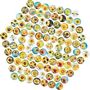 PH PandaHall 100pcs 12mm Cactus Glass Cabochons, 50 Styles Printed Half Round Glass Cabochons Flatback Dome Cabochons Mosaic Tile for Photo Pendant Jewelry Making