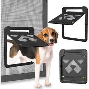 Dog Door for Screen Door, Doggy Door for Sliding Door, Lockable Screen Door for Large Dog, 14 x 11.8 inches, Black