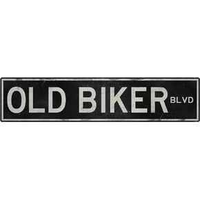 Old Biker Blvd Metal Sign 18x4 Inch - Embossed Retro Motorcycle Wall Decor and Man Cave Art - Weathered Rustic Vintage Sign for Home, Garage, or Bar - Cool Motorcycle Enthusiast Gift