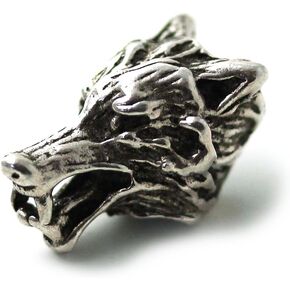 925 Sterling Silver Norse Viking Wolf Head Beard Beads Rings, Dreadlock Pirate Hair Beads, Pagan Jewelry