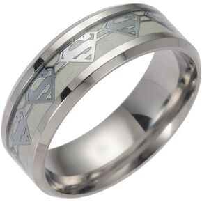 Men's Stainless Steel Rings Luminous Glow in The Dark Superman Band Women Jewelry Ring