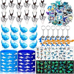 110 Pieces Shark Party Favors - Shark Birthday Party Supplies Including Shark Keychains, Shark Tooth Necklaces, Shark Bracelet Tattoos for Shark Themed Birthday Party Decorations