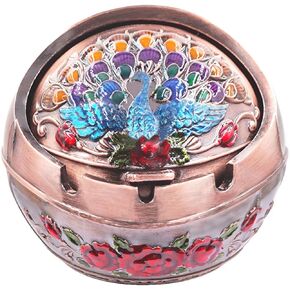 Hourwof Smokeless Ashtray with Lid,Peacock Windproof Ashtray for Outdoor Patio Balcony,Metal Cigarettes Ashtray for Home Office Tabletop Decor,Birthday Housewarming Gift,Bronze
