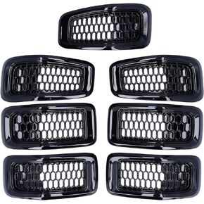 Fydun 7pcs Front Grill Mesh Inserts Refit Front Grille Guard Trim for Cherokee 2014-2018(Black Frame)