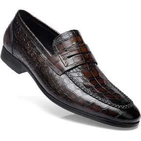 Fashion Leather Dress Shoes for Mens, Premium Formal Alligator Printed Classic Dress Loafer Shoe Business Slip On Penny Shoes for Men