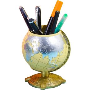 Globe Pencil Holder Resin Desk Organizer for Kid Desk Classic Vintage Staionary School Suppliers for Home School Office (Blue)