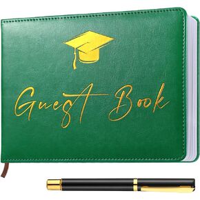 Frienda Leather Graduation Guest Book with Signing Pen Graduation Party Supplies Signature Book 2025 Grad Party Sign in(Black)