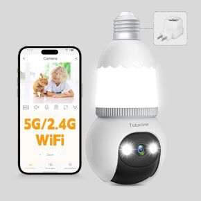 Light Bulb Security Camera, 5G/2.4G WiFi Security Cameras Wireless Outdoor with Motion Detection and Alarm