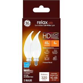 GE Relax LED Light Bulbs, 40 Watt, Soft White Candle Lights, Decorative Light Bulbs, Frosted, Small Base (36985), 4 Bulbs