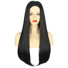 Adult Women 27'' Long Straight Black Wig No bangs Natural Cute Wigs Halloween Cosplay Costume Party Wig
