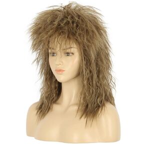 VGbeaty Women Shoulder Length Straight Brown Metal Punk Rock Disco Mullet Wig For Cosplay Party Halloween Costume